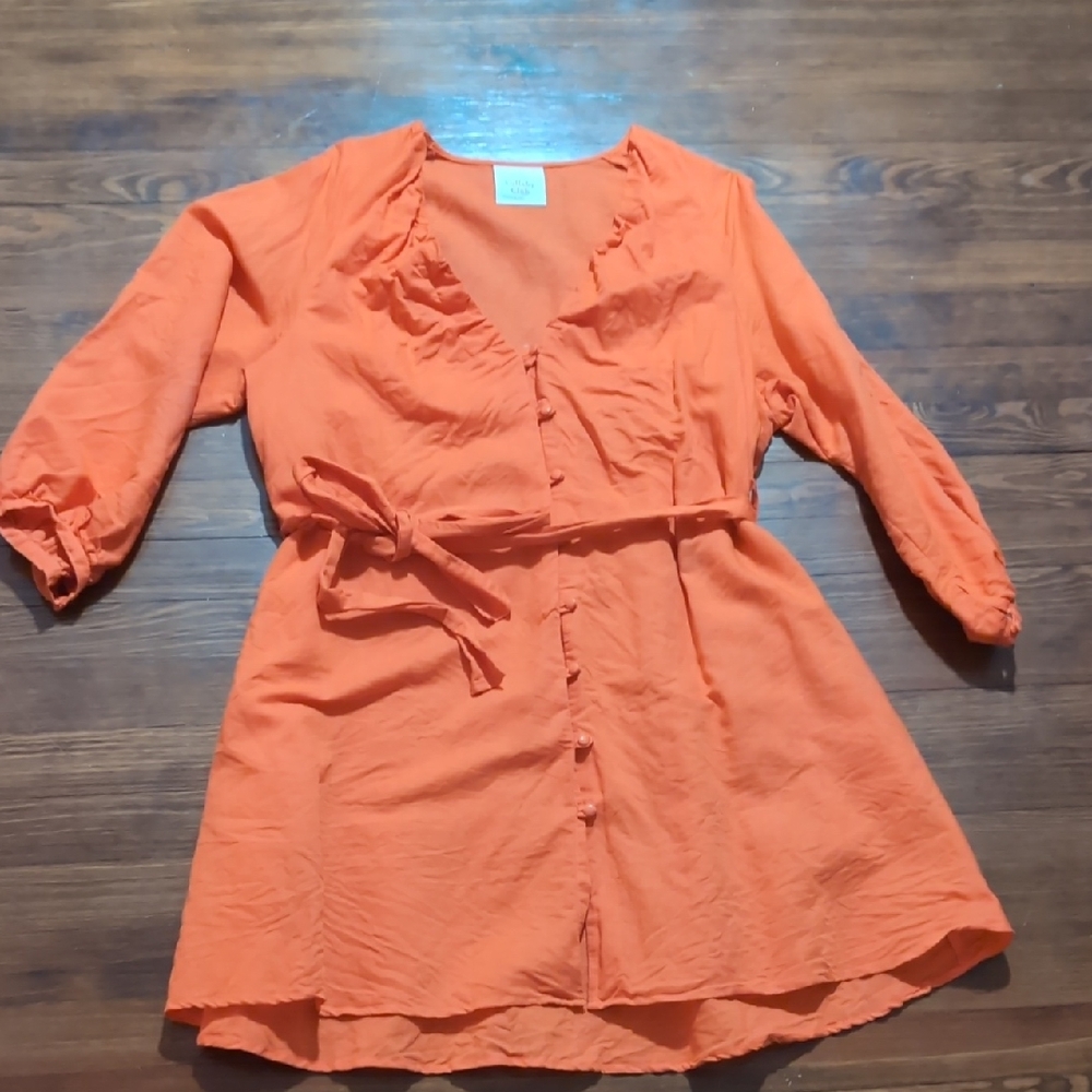 The Lullaby Club Coral Orange Button-down Dress